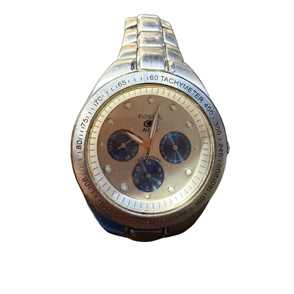 Fossil Blue Chronograph Tachymeter Men's Quartz Watch Stainless Steel Silver